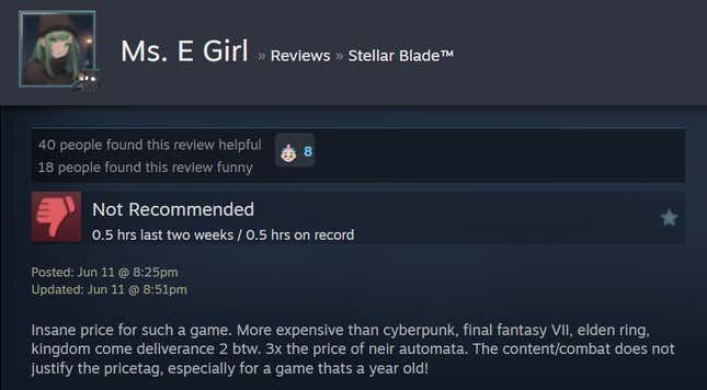 Image for article titled Stellar Blade, As Told By Steam Reviews