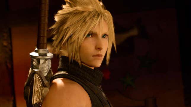 Cloud stares at someone just off camera.