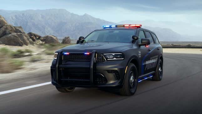 Front 3/4 view of a black Dodge Durango Pursuit