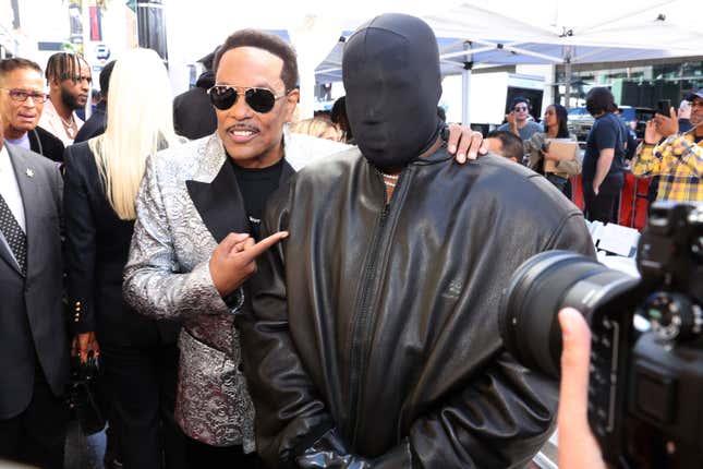 HOLLYWOOD, CALIFORNIA - JANUARY 29: Charlie Wilson (L) and Kanye West attend the ceremony as Charlie Wilson is honored with star on the Hollywood Walk Of Fame on January 29, 2024 in Hollywood, California