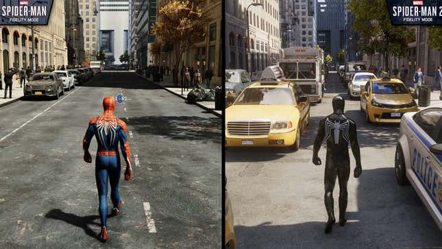 An image shows a screenshot comparing traffic in Spider-Man and its sequel.