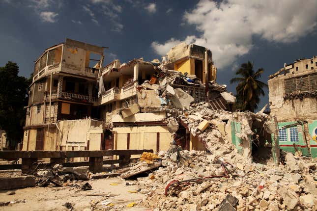 Destroyed building after earthquake in Haiti