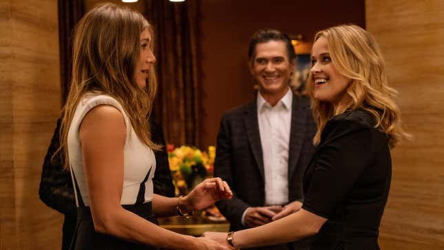 From left: Jennifer Aniston, Billy Crudup, and Reese Witherspoon in The Morning Show season two