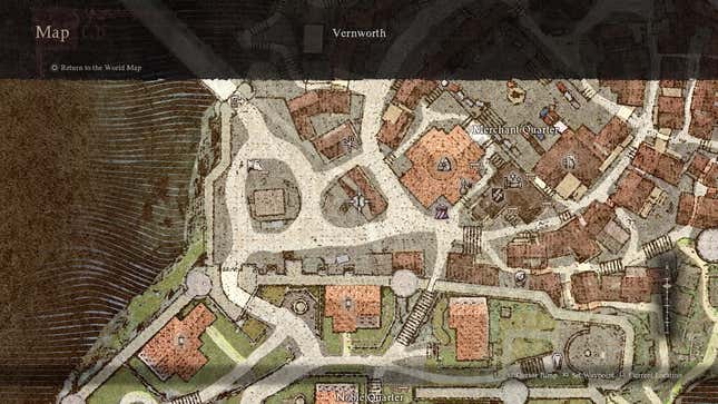 Screenshot of the Vernworth map in Dragon's Dogma 2