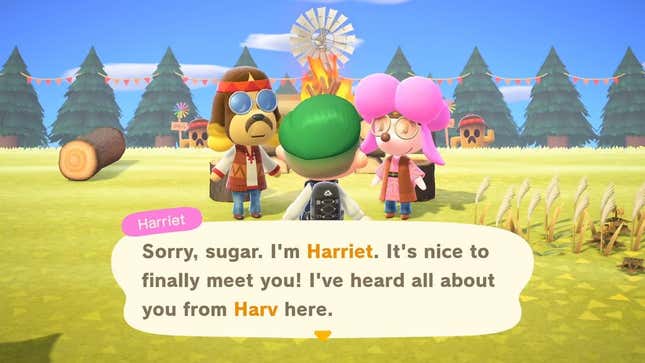 Harv and Harriet welcome your villager to the new shopping plaza island in Animal Crossing. 