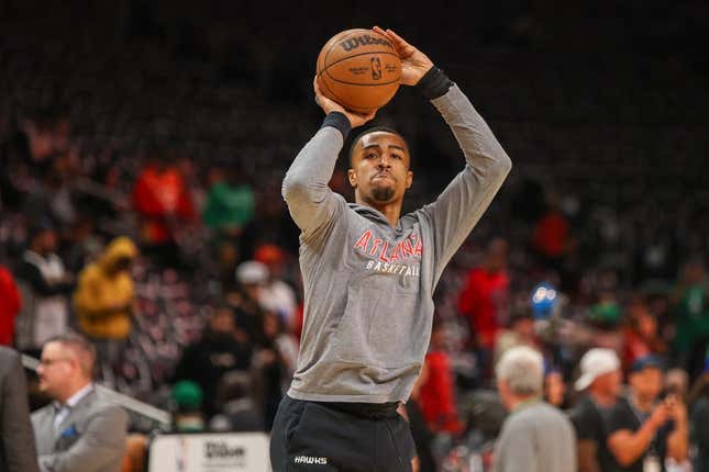 Apr 27, 2023; Atlanta, Georgia, USA; Atlanta Hawks forward John Collins (20) warms up before game six of the 2023 NBA playoffs against the Boston Celtics at State Farm Arena.