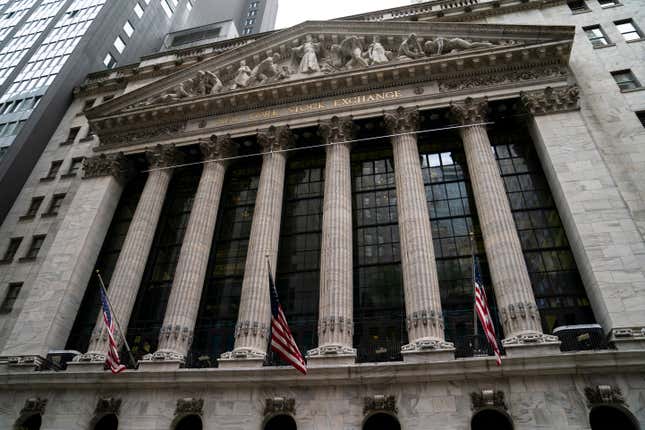 A file photo of the New York Stock Exchange. The value of stocks and home values have jumped over the course of the pandemic, which could exacerbate existing wealth gaps along racial lines.