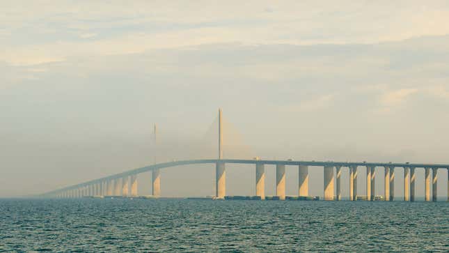 A photo of a suspension bridge over the bay in Tampa, Florida. 