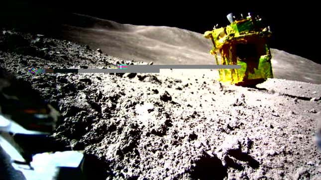 Oof: Japan’s SLIM lander, face down on the Moon. 