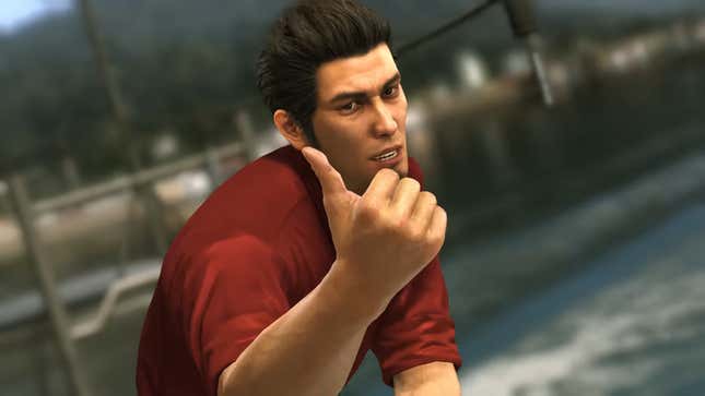 A Yakuza 6 screenshot shows Kiryu Kazuma giving the camera a thumbs up. 