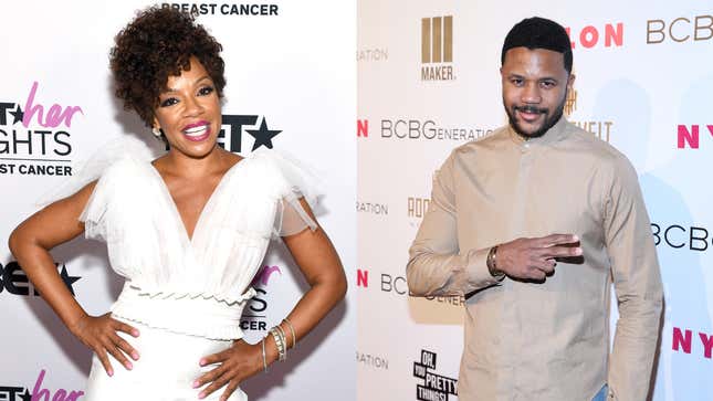 Wendy Raquel Robinson attends ‘BET Her Fights Breast Cancer’ special event on September 25, 2019; Hosea Chanchez attends the Nylon + BCBGeneration May Young Hollywood Party on May 8, 2014.