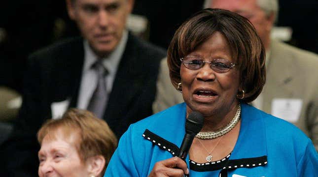 Former Florida Congresswoman Carrie Meek cracks up Betty Castor, left as she recalls her time serving in the legislature on senate reunion day, March 20, 2008 in Tallahassee, Fla. Meek, the grandchild of a slave and a sharecropper’s daughter who became one of the first black Floridians elected to Congress since Reconstruction, died Sunday, Nov. 28, 2021. She was 95.