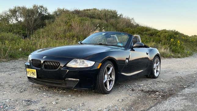 Andy's black 2007 BMW Z4 that has a number of dashboard lights on.