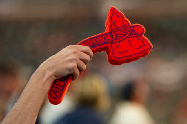 A tomahawk is seen during Game Five of the National League Division Series between the Atlanta Braves and the St. Louis Cardinals at SunTrust Park on October 9, 2019 in Atlanta, Georgia.