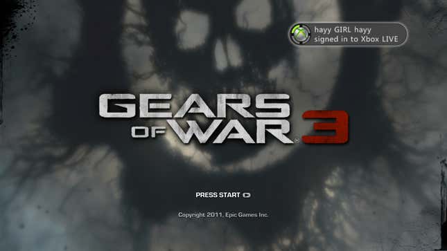 A screenshot of the Gears of War 3 start screen.