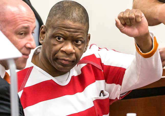 In this Oct. 13, 2017, file photo, death row inmate Rodney Reed waves to his family in the Bastrop County District Court in Bastrop, Texas. Supporters for Reed, who’s facing lethal injection in less than two weeks for a murder he says he didn’t commit, are mounting a final push in the courts and on social media to stop his execution, which is being called into question by lawmakers, pastors, celebrities and the European Union. 