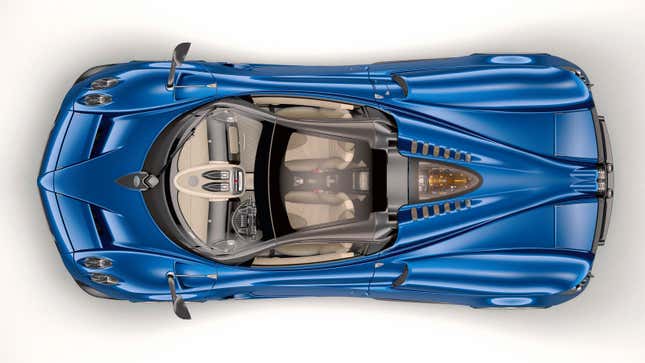 A top-down photo of the Pagani Huayra supercar. 