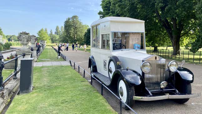 A photo of a Rolls-Royce ice cream truck in Hyde Park, London. 