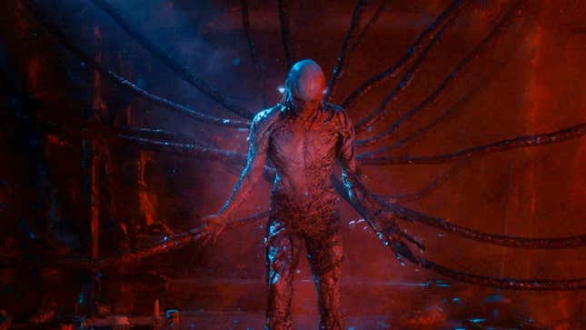 A promotional image for Stranger Things 4 showing the season's antagonist, Vecna, covered in tentacles. 