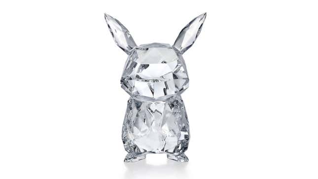 The clear crystal Pikachu is against a white background. 