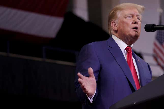 FILE - Former President Donald Trump speaks at a rally in Wilkes-Barre, Pa., Sept. 3, 2022. Shareholders of a business looking to merge with the social media company that houses Trump’s Truth Social have voted to extend a deadline to give more time to complete the deal. Digital World Acquisition Corp. said Wednesday, Sept. 6, 2023 that its stockholders voted to give up to a one-year extension to finish the deal. (AP Photo/Mary Altaffer, File)