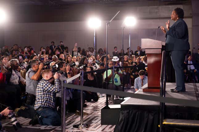 Stacey Abrams, Democratic candidate for Georgia governor, gives a concession speech in Atlanta on Tuesday, Nov. 8, 2022.