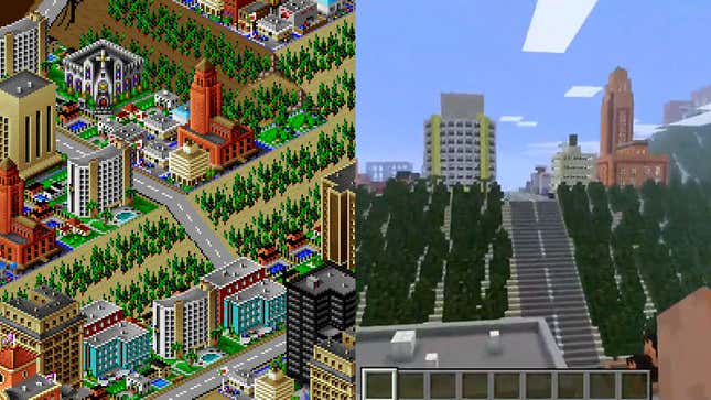 Image for article titled Incredible Mod Recreates SimCity 2000 Cities In Minecraft, Down To The Trees