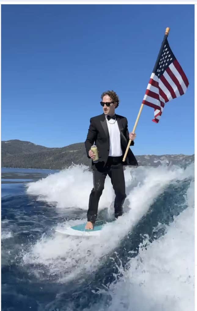 Image for article titled Mark Zuckerberg drank beer while surfing on the Fourth of July — while Elon Musk says he &#39;prefers to work&#39;