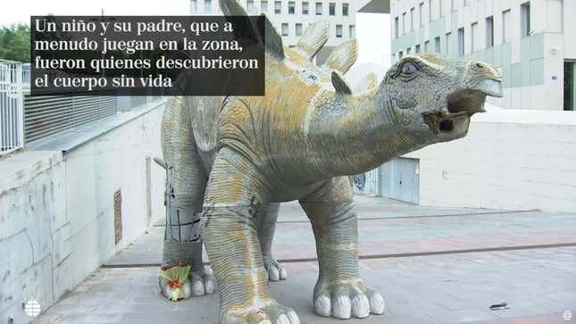 The dinosaur statue in Santa Coloma de Gramenet, Spain, where a human body was recently discovered.
