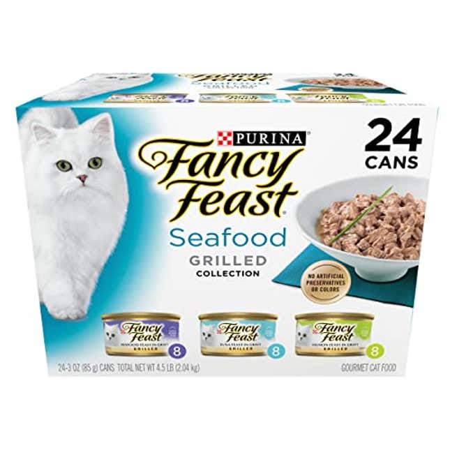 Image for article titled Purina Fancy Feast Grilled Wet Cat Food Seafood Collection in Wet Cat Food Variety Pack, Now 19% Off