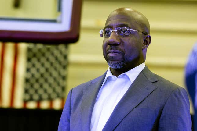 ATLANTA, GA - NOVEMBER 13: Sen. Raphael Warnock (D-GA) during rapper Lil Babys charity event at Morehouse College on November 13, 2022, in Atlanta, Georgia. Incumbent Senator Warnock faces Republican nominee Herschel Walker in a runoff election on December 6th. 