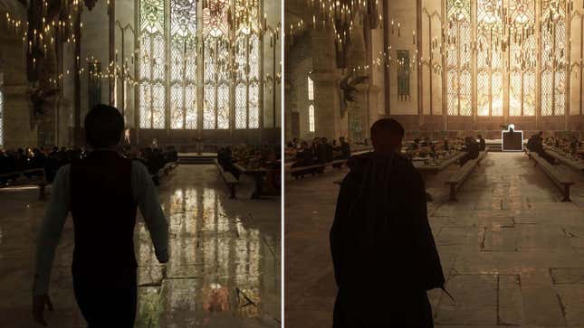 A student walks into The Great Hall.