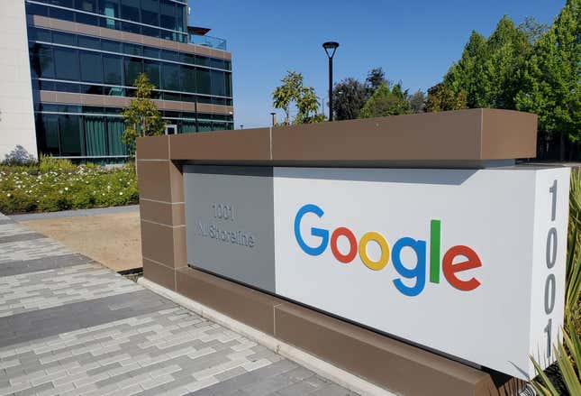 Google sign near the company's headquarters in Mountain View.