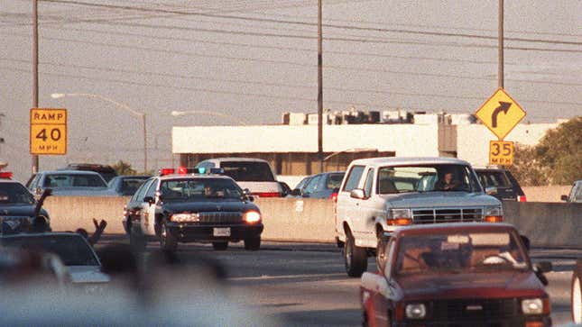On June 17, 1994, OJ Simpson led LA police in the infamous “White Bronco Chase.” Image: Getty