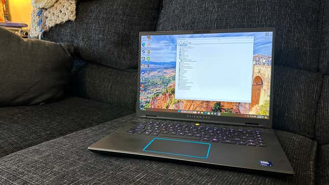 An Alienware m16 R2 laptop showing the device manager and what kind of GPU it has.