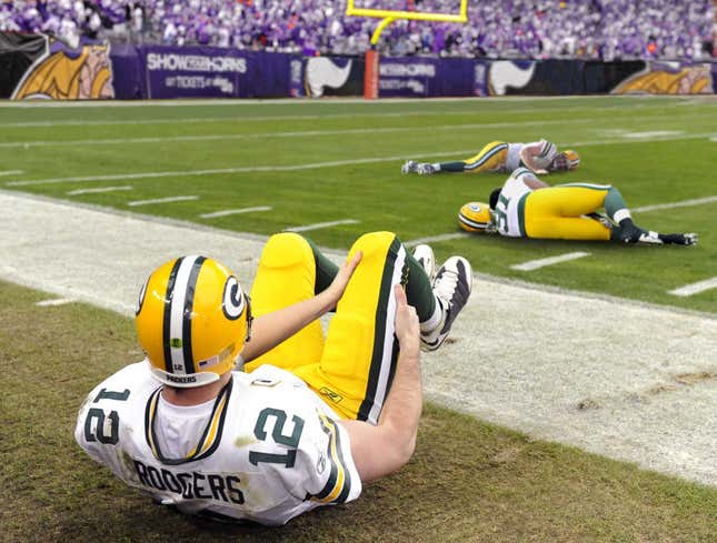 Image for article titled Packers Warm Up By Rolling Around On Field Clutching Knees