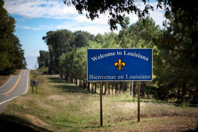 A “Welcome to Louisiana” sign on its border with Texas. 