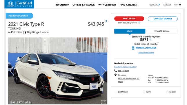 A 2021 Honda Civic Type R for sale.