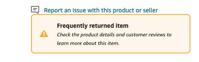 Captura de pantalla de Amazon que muestra la advertencia que los consumidores ven ahora acerca de que el estuche Apple FineWoven es un producto que se devuelve con frecuencia.
