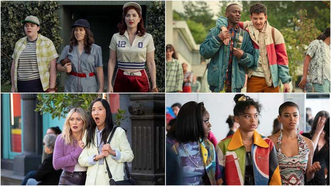 Clockwise from top left: A League Of Their Own, Sex Education, How I Met Your Father, Gossip Girl