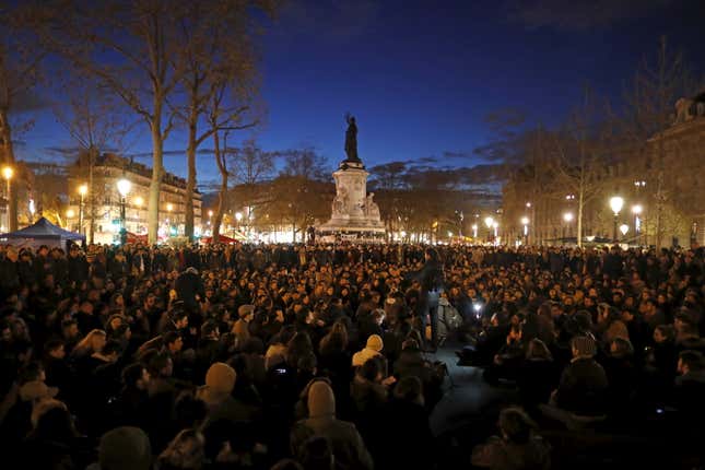 Nuit Debout supporters gather in Place de la Republique in Paris.