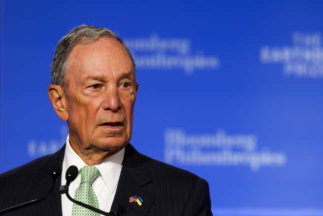 FILE - Former mayor of New York Michael Bloomberg speaks during the Earthshot Prize Innovation Summit in New York, Tuesday, Sept. 19, 2023. Bloomberg Philanthropies unveiled a $50 million initiative Wednesday, Oct. 18, to help cities address global issues, including climate change, by launching programs proven effective in other cities around the world.(Shannon Stapleton via AP, Pool, File)