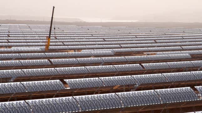 Panels of Noor 1 seen in fading light.