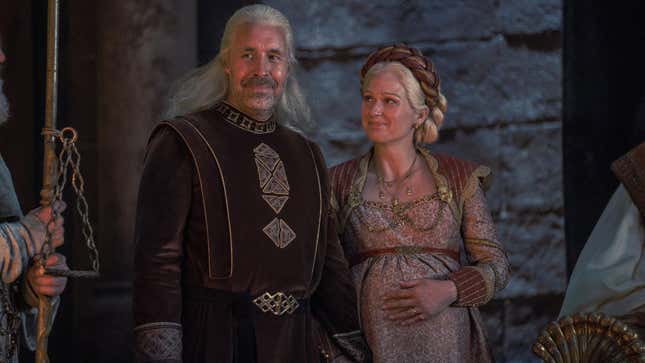 Viserys and a pregnant Aemma are seen in happier times.