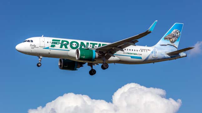 Frontier Airlines Airbus A320neo N389FR on final approach at Baltimore-Washington International Thurgood Marshall Airport, Maryland, USA