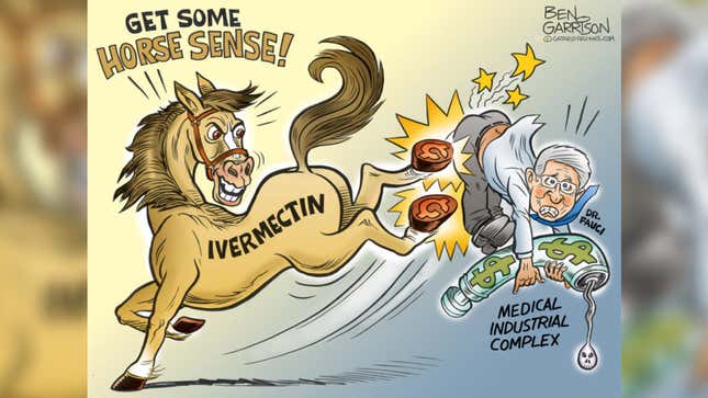 A recent cartoon by Ben Garrison suggesting ivermectin is an effective treatment for covid-19 (it’s not).