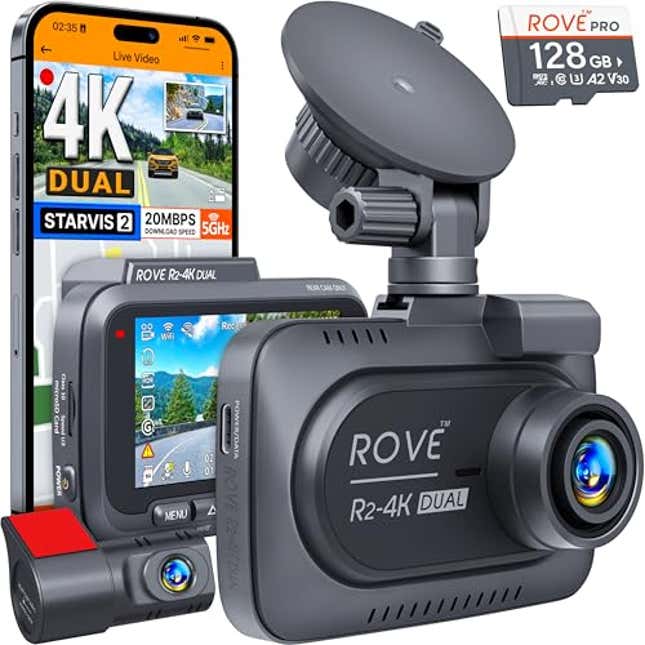 Image for article titled A Useful Tech Gift: The ROVE R2-4K DUAL Dash Cam Front and Rear