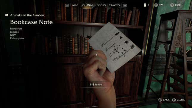 The player turns over a piece of paper to reveal secrets.