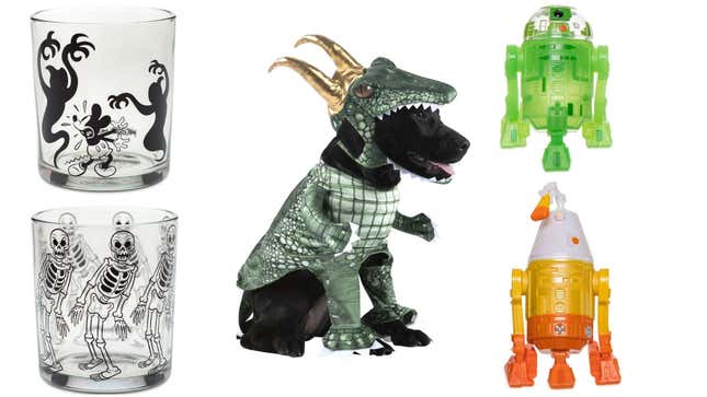 Skeleton Dance glasses, Alligator Loki dog costume, Halloween droids