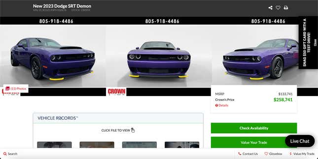 Image for article titled Dodge Dealer Marks Up 2023 Challenger SRT Hellcat Redeye To Astonishing $371,346